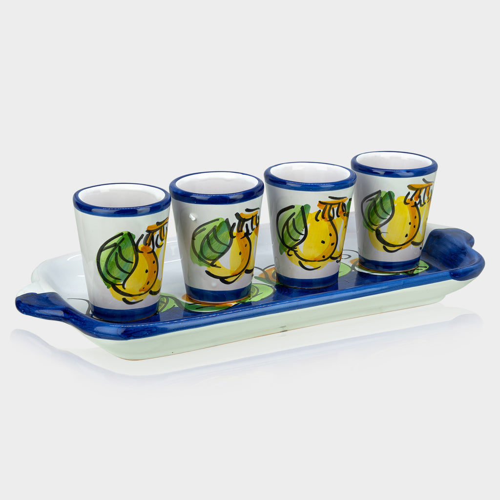 Limoni set - hand painted ceramic (tray + 2 glasses for Limoncello)